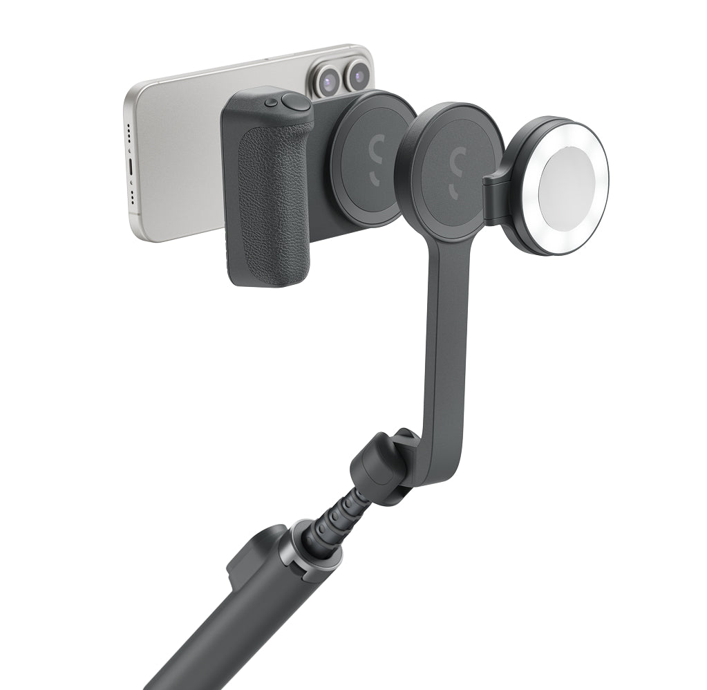 ShiftCam SnapTravel Kit Essential iPhone Selfiestang med kamerautløser og ringlys - Midnatt